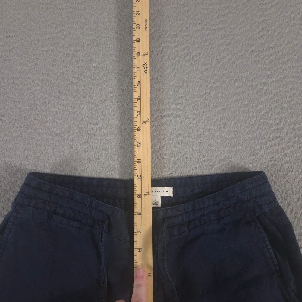 Banana Republic Pants Womens 2 Navy Wide Leg Linen Drawstring Pockets Trousers